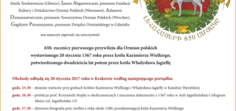 650. rocznica pierwszego przywileju dla Ormian polskich – zaproszenie